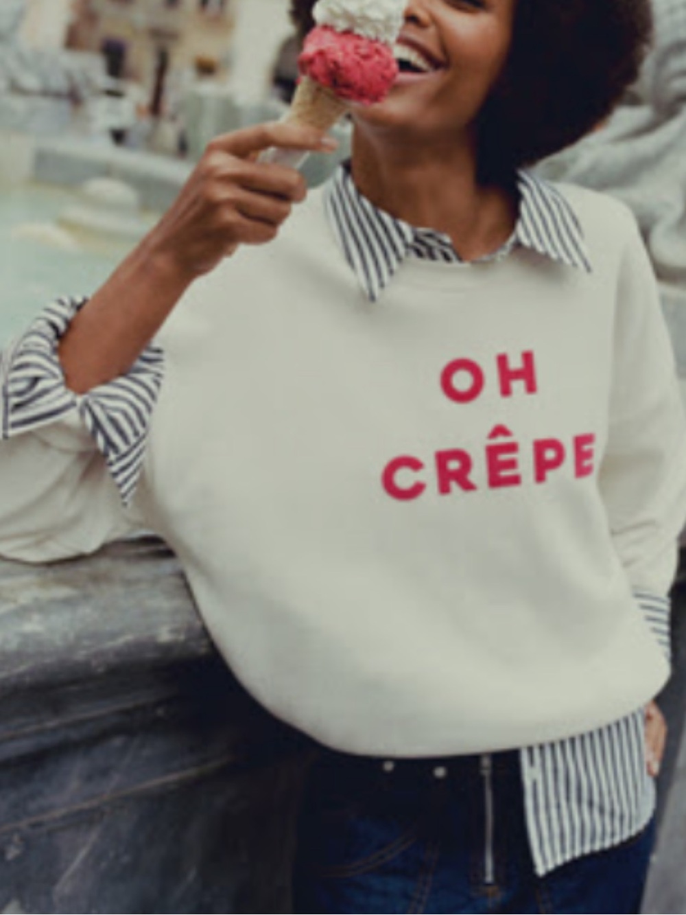 Maeve Cream and Red 'Oh Crêpe' Sweater